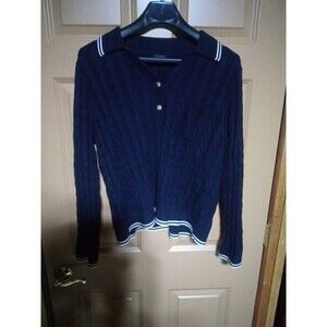Talbots Sweater L Navy Johnny Collar Pullover Preppy XL